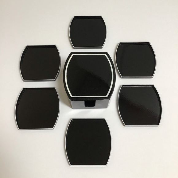 Mid Century Benjamin & Medwin Black Laquerware Coaster SET OF 6 Boxed Bar Japan - Picture 1 of 14